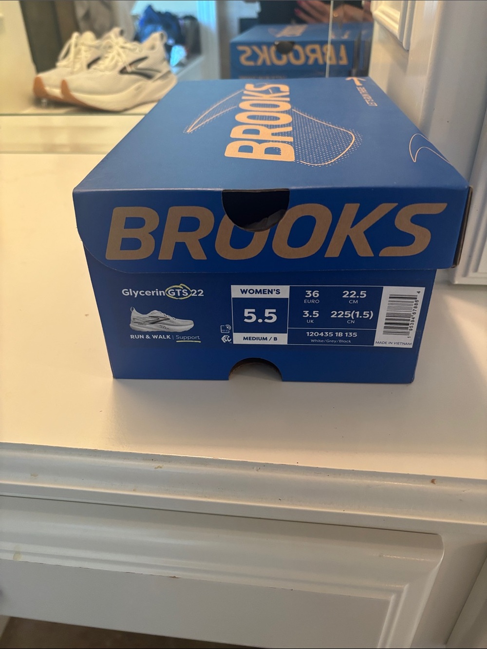Brooks White Sneakers with Black Logo and Gum Toe - Picture 2 of 5